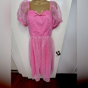 Unique VintagePink Shimmering Sequin Sweetheart Neck Fit & Flare Dress NWOT M
